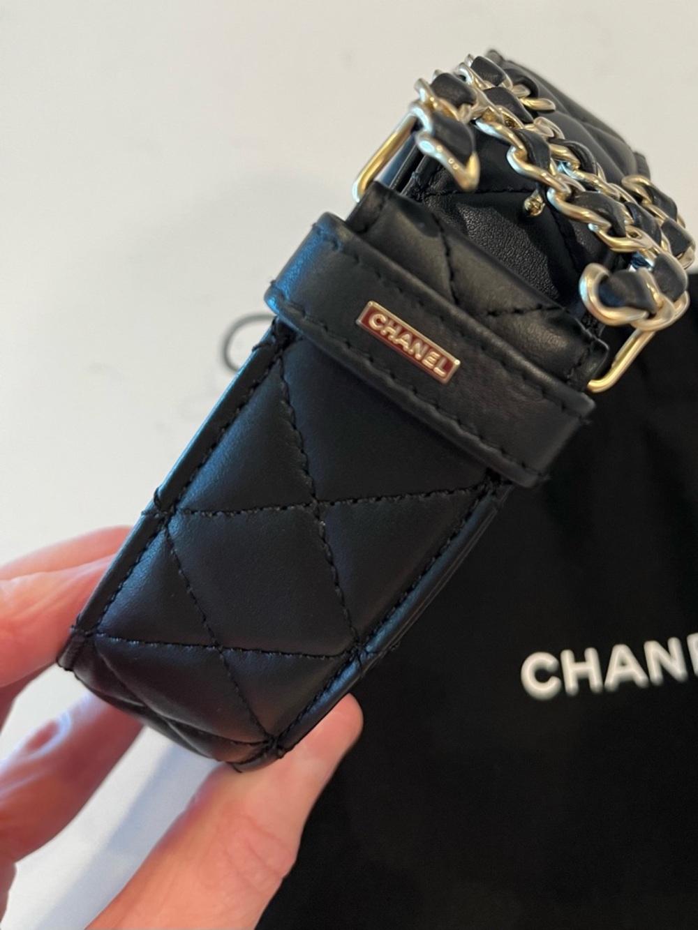 CHANEL quilted black Leather Belt with Gold Chain CC Buckle size 90/36 - Picture 3 of 3